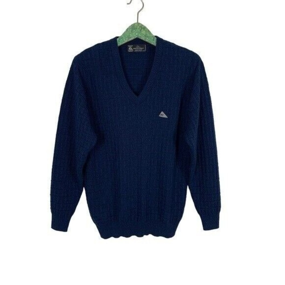 Monte‎ Carlo Mens Sweater 38 Blue Wool Knit Classic Preppy Winter Workwear